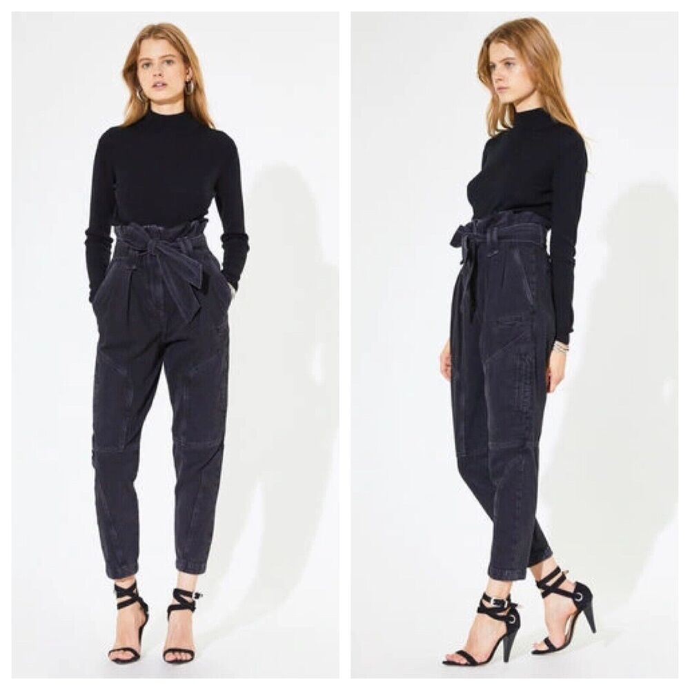IRO Paris Womens Black Denim Harry Belted High Waist Trouser Jeans Size 36